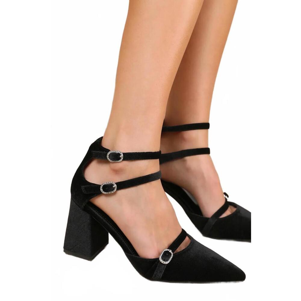 Lulus Kimbersan Black Velvet Pointed-Toe Ankle Strap Pumps - 10 NWOB